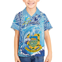 Tuvalu mo te Atua Family Matching Tank Maxi Dress and Hawaiian Shirt Tuvalu Dolphin Polynesian Pattern LT01 Son's Shirt Blue - Polynesian Pride
