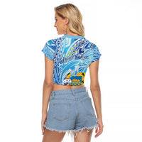 Tuvalu mo te Atua Raglan Cropped T Shirt Tuvalu Dolphin Polynesian Pattern