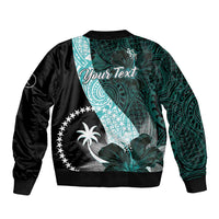 Chuuk Constitution Day Bomber Jacket Hibiscus Turquoise Pattern LT01 - Polynesian Pride