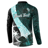Chuuk Constitution Day Button Sweatshirt Hibiscus Turquoise Pattern LT01 - Polynesian Pride