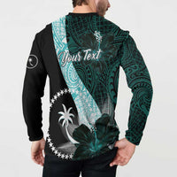 Chuuk Constitution Day Button Sweatshirt Hibiscus Turquoise Pattern LT01 - Polynesian Pride