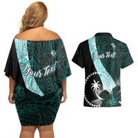 Chuuk Constitution Day Couples Matching Off Shoulder Short Dress and Hawaiian Shirt Hibiscus Turquoise Pattern LT01 - Polynesian Pride