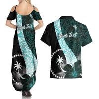 Chuuk Constitution Day Couples Matching Summer Maxi Dress and Hawaiian Shirt Hibiscus Turquoise Pattern LT01 - Polynesian Pride