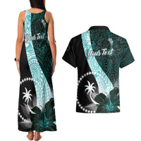 Chuuk Constitution Day Couples Matching Tank Maxi Dress and Hawaiian Shirt Hibiscus Turquoise Pattern LT01 - Polynesian Pride