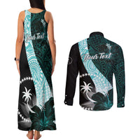 Chuuk Constitution Day Couples Matching Tank Maxi Dress and Long Sleeve Button Shirt Hibiscus Turquoise Pattern LT01 - Polynesian Pride