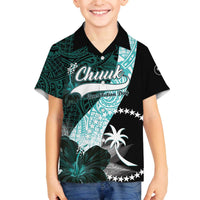 Chuuk Constitution Day Family Matching Off The Shoulder Long Sleeve Dress and Hawaiian Shirt Hibiscus Turquoise Pattern LT01 Son's Shirt Turquoise - Polynesian Pride