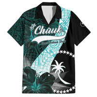 Chuuk Constitution Day Family Matching Off Shoulder Short Dress and Hawaiian Shirt Hibiscus Turquoise Pattern LT01 Dad's Shirt - Short Sleeve Turquoise - Polynesian Pride
