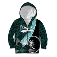 Chuuk Constitution Day Kid Hoodie Hibiscus Turquoise Pattern