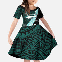 Chuuk Constitution Day Kid Short Sleeve Dress Hibiscus Turquoise Pattern LT01 KID Turquoise - Polynesian Pride