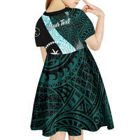 Chuuk Constitution Day Kid Short Sleeve Dress Hibiscus Turquoise Pattern LT01 - Polynesian Pride
