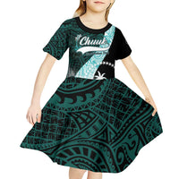 Chuuk Constitution Day Kid Short Sleeve Dress Hibiscus Turquoise Pattern LT01 - Polynesian Pride