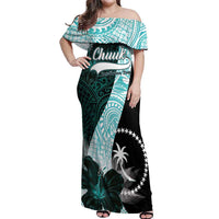 Chuuk Constitution Day Off Shoulder Maxi Dress Hibiscus Turquoise Pattern LT01 Women Turquoise - Polynesian Pride