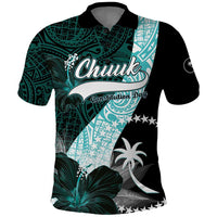 Chuuk Constitution Day Polo Shirt Hibiscus Turquoise Pattern LT01 Turquoise - Polynesian Pride