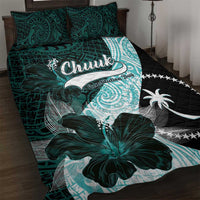Chuuk Constitution Day Quilt Bed Set Hibiscus Turquoise Pattern LT01 Turquoise - Polynesian Pride