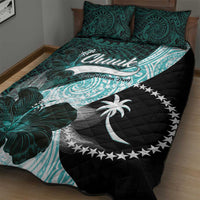 Chuuk Constitution Day Quilt Bed Set Hibiscus Turquoise Pattern LT01 - Polynesian Pride