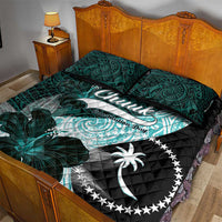 Chuuk Constitution Day Quilt Bed Set Hibiscus Turquoise Pattern LT01 - Polynesian Pride
