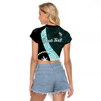 Chuuk Constitution Day Raglan Cropped T Shirt Hibiscus Turquoise Pattern LT01 - Polynesian Pride