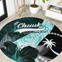 Chuuk Constitution Day Round Carpet Hibiscus Turquoise Pattern LT01 Turquoise - Polynesian Pride