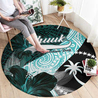 Chuuk Constitution Day Round Carpet Hibiscus Turquoise Pattern LT01 - Polynesian Pride