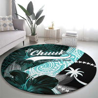Chuuk Constitution Day Round Carpet Hibiscus Turquoise Pattern LT01 - Polynesian Pride