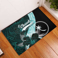 Chuuk Constitution Day Rubber Doormat Hibiscus Turquoise Pattern LT01 - Polynesian Pride