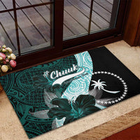 Chuuk Constitution Day Rubber Doormat Hibiscus Turquoise Pattern LT01 - Polynesian Pride