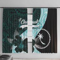Chuuk Constitution Day Window Curtain Hibiscus Turquoise Pattern LT01 With Hooks Turquoise - Polynesian Pride