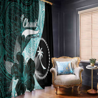 Chuuk Constitution Day Window Curtain Hibiscus Turquoise Pattern LT01 - Polynesian Pride