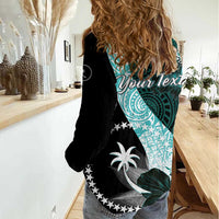 Chuuk Constitution Day Women Casual Shirt Hibiscus Turquoise Pattern