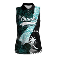 Chuuk Constitution Day Women Sleeveless Polo Shirt Hibiscus Turquoise Pattern LT01 Female Turquoise - Polynesian Pride