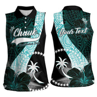 Chuuk Constitution Day Women Sleeveless Polo Shirt Hibiscus Turquoise Pattern LT01 - Polynesian Pride