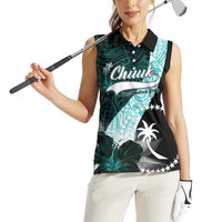 Chuuk Constitution Day Women Sleeveless Polo Shirt Hibiscus Turquoise Pattern LT01 - Polynesian Pride