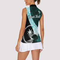 Chuuk Constitution Day Women Sleeveless Polo Shirt Hibiscus Turquoise Pattern LT01 - Polynesian Pride