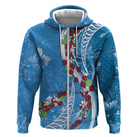 Fiji Tagimaucia Floral Hoodie Tapa Pattern LT01 Zip Hoodie Blue - Polynesian Pride