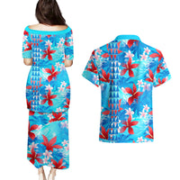 Hawaii Christmas Couples Matching Puletasi Dress and Hawaiian Shirt Santa Claus Surfing Kakau Tropical Style LT01 - Polynesian Pride