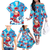 Hawaii Christmas Family Matching Off Shoulder Long Sleeve Dress and Hawaiian Shirt Santa Claus Surfing Kakau Tropical Style LT01 - Polynesian Pride