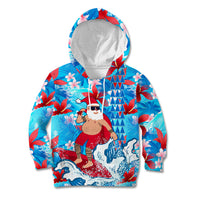 Hawaii Christmas Kid Hoodie Santa Claus Surfing Kakau Tropical Style LT01 Blue - Polynesian Pride