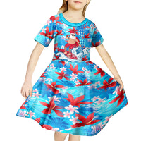 Hawaii Christmas Kid Short Sleeve Dress Santa Claus Surfing Kakau Tropical Style LT01 - Polynesian Pride
