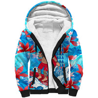 Hawaii Christmas Sherpa Hoodie Santa Claus Surfing Kakau Tropical Style LT01 Unisex Blue - Polynesian Pride