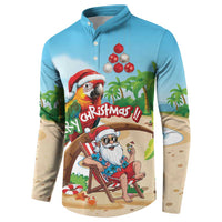 Personalized Hawaii Santa Parrot Christmas Button Sweatshirt Summer Vibe - Polynesian Pride