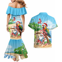 Personalized Hawaii Santa Parrot Christmas Couples Matching Mermaid Dress and Hawaiian Shirt Summer Vibe - Polynesian Pride