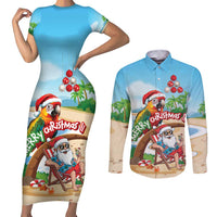 Personalized Hawaii Santa Parrot Christmas Couples Matching Short Sleeve Bodycon Dress and Long Sleeve Button Shirt Summer Vibe - Polynesian Pride