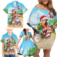 Personalized Hawaii Santa Parrot Christmas Family Matching Off Shoulder Short Dress and Hawaiian Shirt Summer Vibe - Polynesian Pride