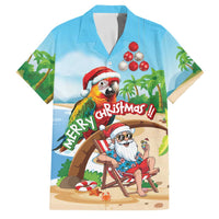Personalized Hawaii Santa Parrot Christmas Family Matching Tank Maxi Dress and Hawaiian Shirt Summer Vibe LT01 Dad's Shirt - Short Sleeve Blue - Polynesian Pride