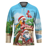 Personalized Hawaii Santa Parrot Christmas Hockey Jersey Summer Vibe LT01 Unisex Blue - Polynesian Pride