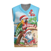 Personalized Hawaii Santa Parrot Christmas Knitted V-Neck Vest Summer Vibe - Polynesian Pride