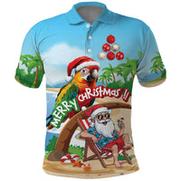 Personalized Hawaii Santa Parrot Christmas Polo Shirt Summer Vibe - Polynesian Pride