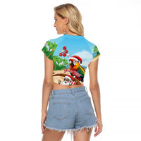 Personalized Hawaii Santa Parrot Christmas Raglan Cropped T Shirt Summer Vibe - Polynesian Pride