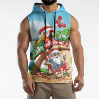 Personalized Hawaii Santa Parrot Christmas Sleeveless Hoodie Summer Vibe - Polynesian Pride