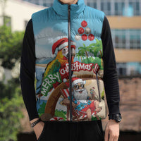 Personalized Hawaii Santa Parrot Christmas Sleeveless Puffer Jacket Summer Vibe - Polynesian Pride